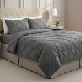 Pintuck Complete Bed Set Grey/Silver Double