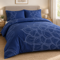 Printed Double Complete Bedding Set Microfibre Navy Blue