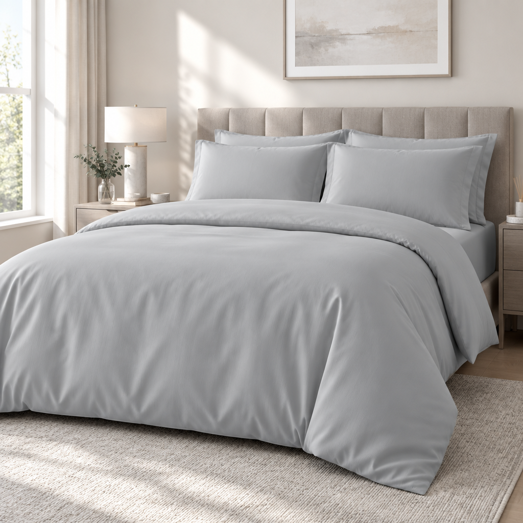 Silver King Size Microfibre Complete Bedding Set