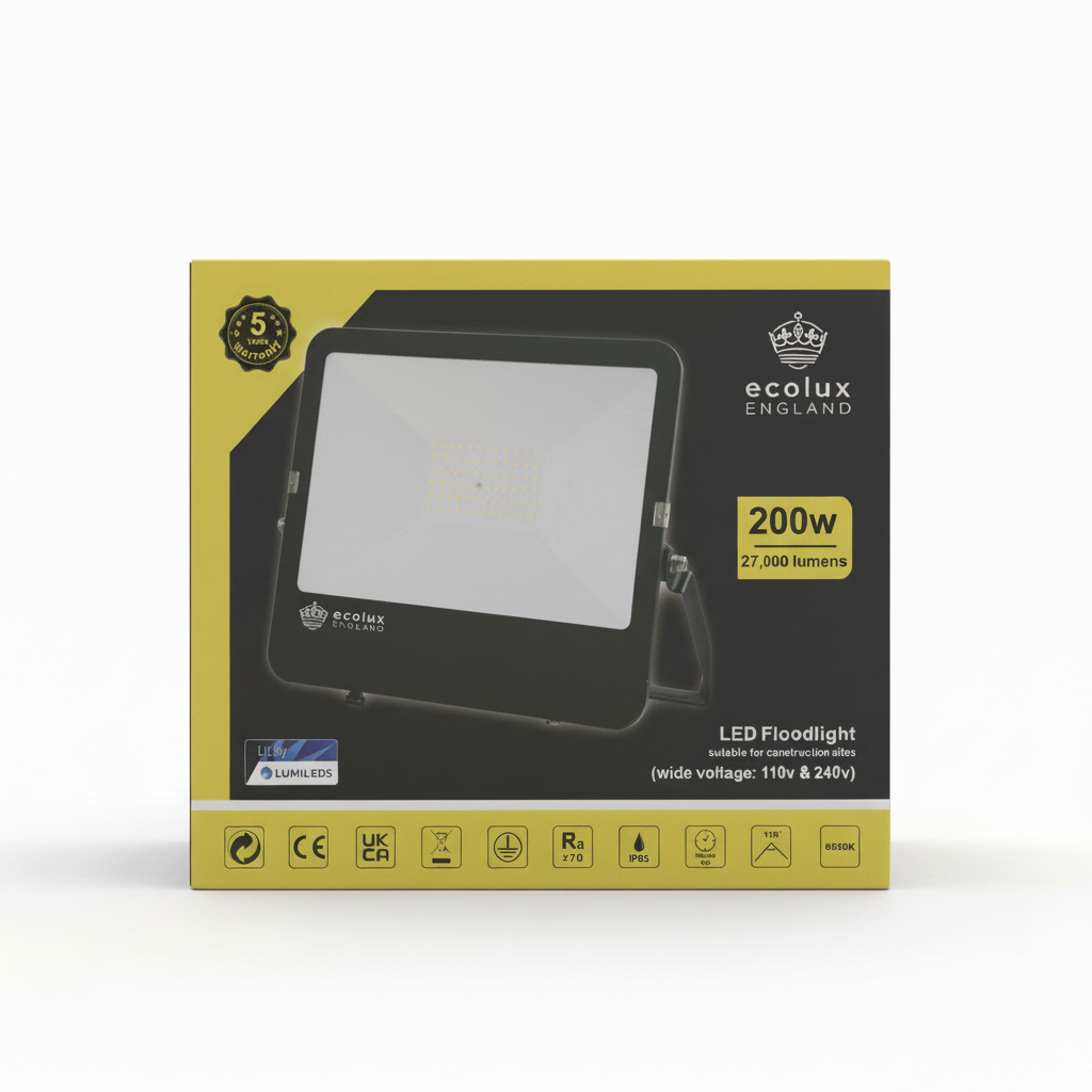 Ecolux 200W LED Floodlight 27,000lm 6500K IP65 Dual Voltage