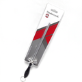 Mastercook stainless steel sharpening steel in its original retail blister packaging, featuring a black handle and keyring on a white background.