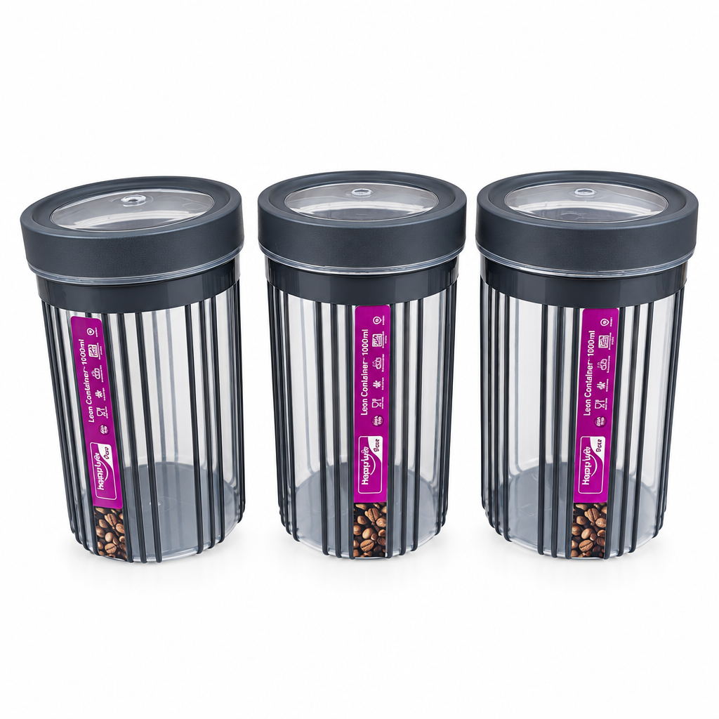 Leon 1 Litre Storage Jars with Lids Set of 3 Dark Grey