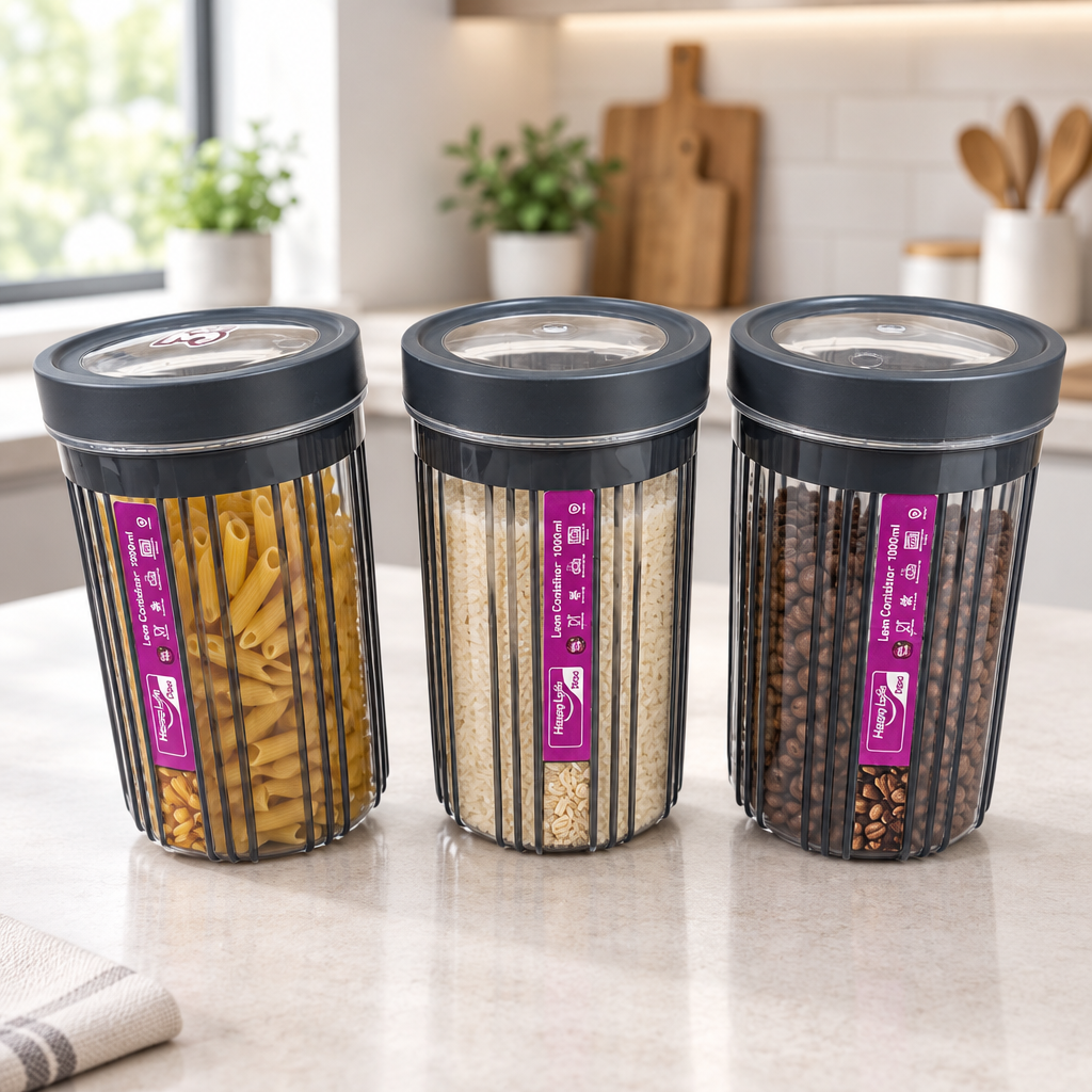 Leon 1 Litre Storage Jars with Lids Set of 3 Dark Grey