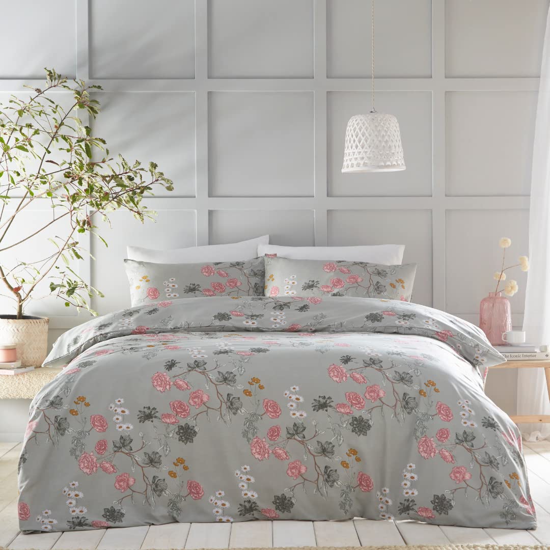 Portfolio Flower Garden Sage Bedding Duvet Cover Set with Pillowcases Reverasable Soft on Skin Fully Machine Washable Easy Care Tumble Dry Bed Cover (King)
