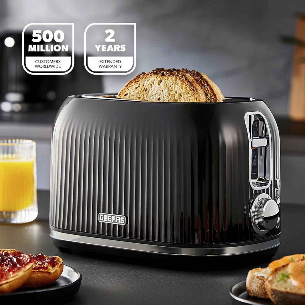 2 Slice Bread Toaster Fluted BLack 1 KW