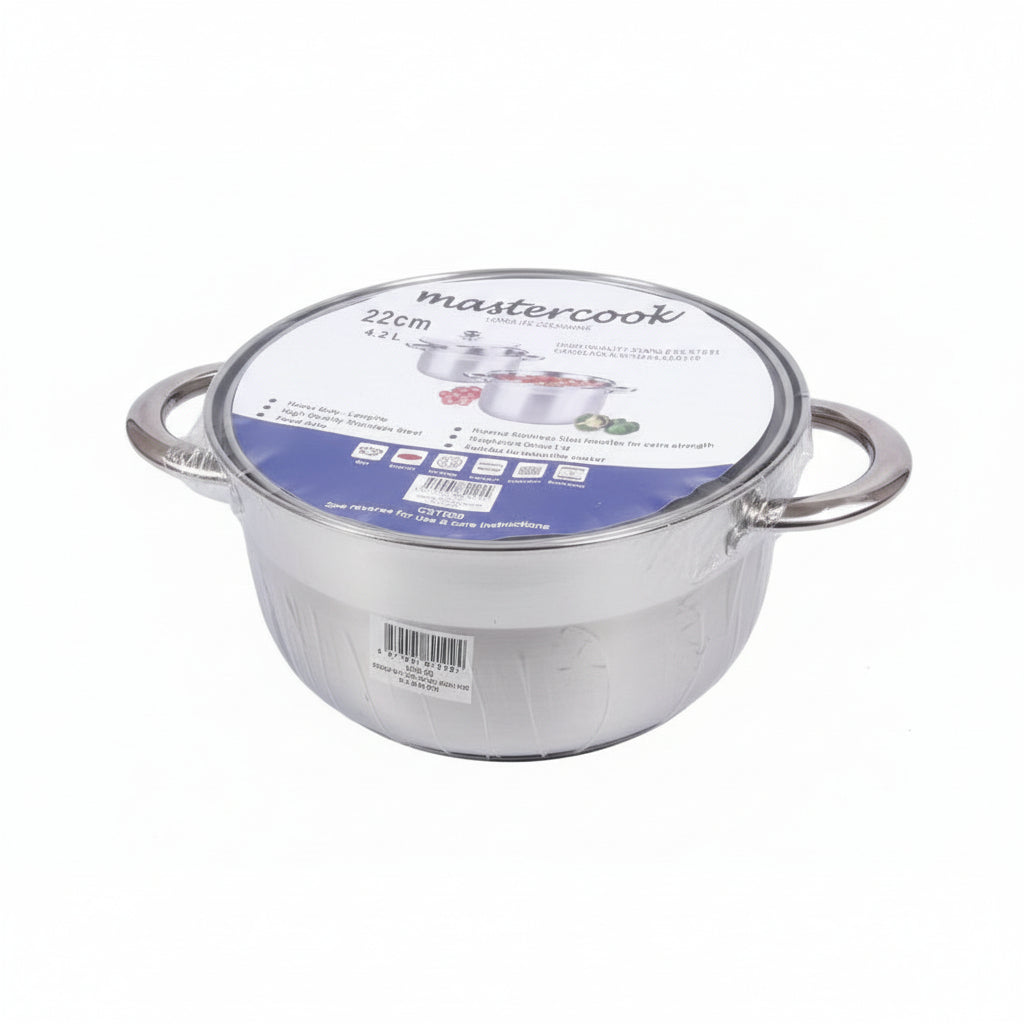 Mastercook 22cm Stainless Steel Casserole with Glass Lid