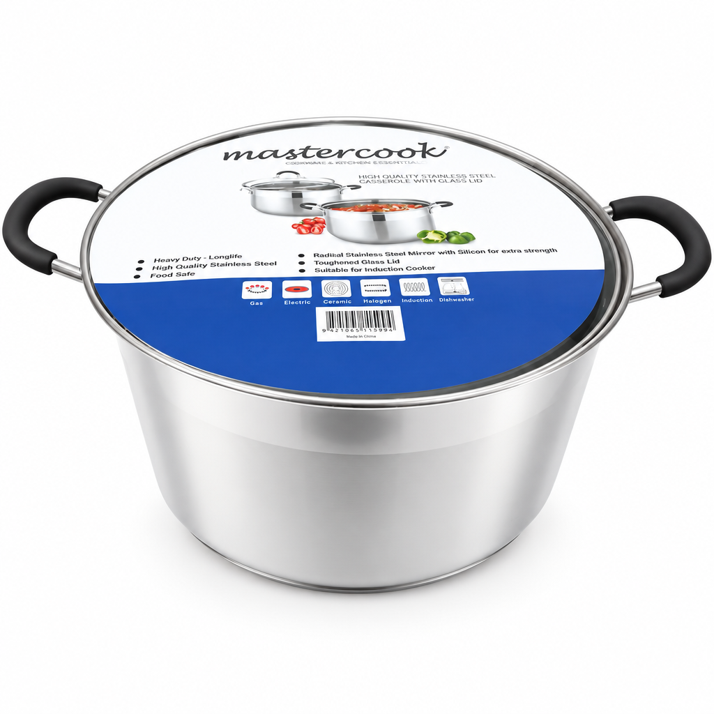 Mastercook 22cm Stainless Steel Casserole Pot with Glass Lid