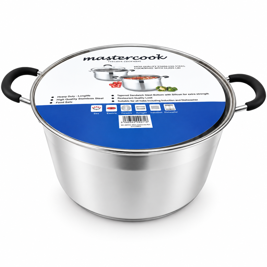 Mastercook 24cm Stainless Steel Casserole Pan with Glass Lid