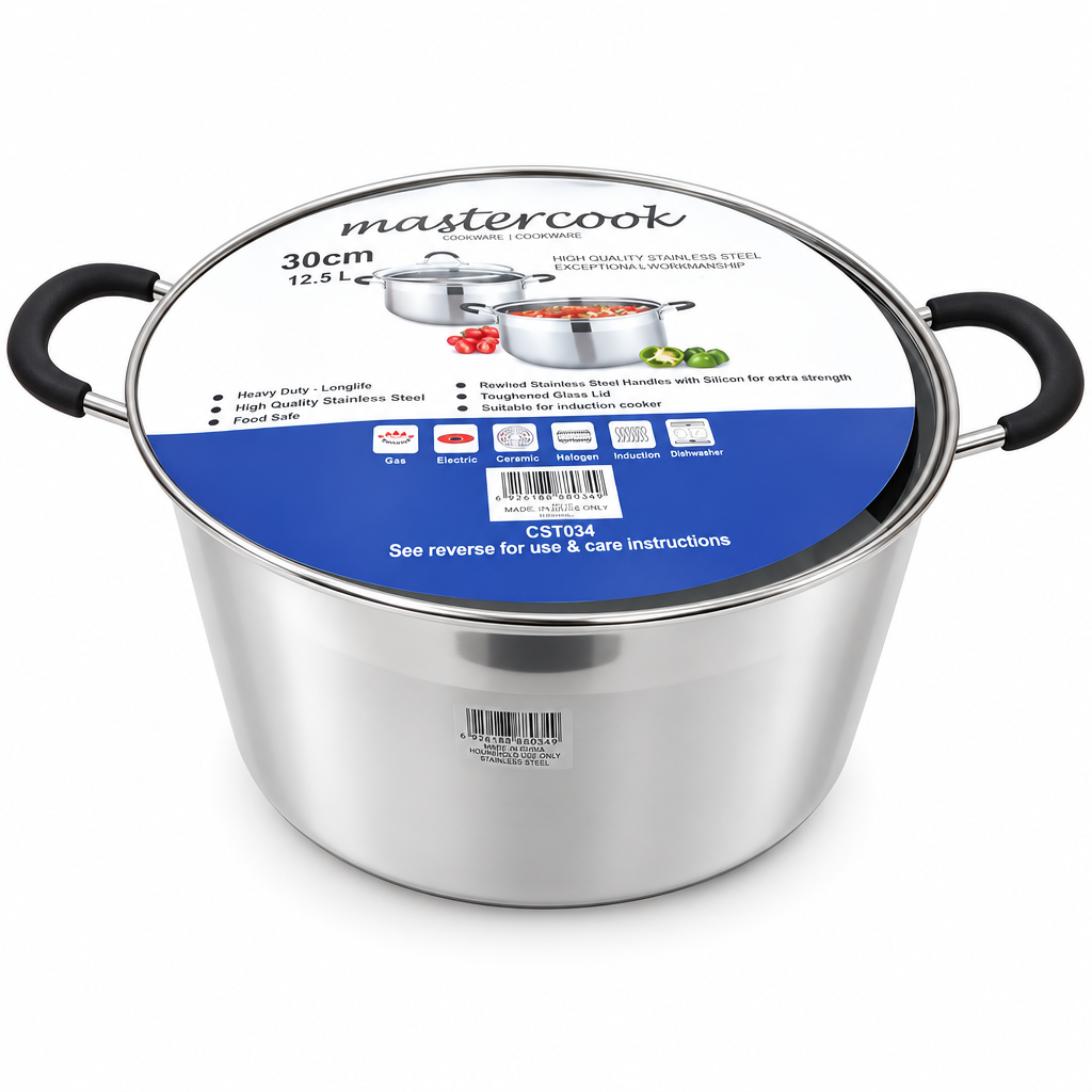 Mastercook 30cm Stainless Steel Casserole Pot with Glass Lid