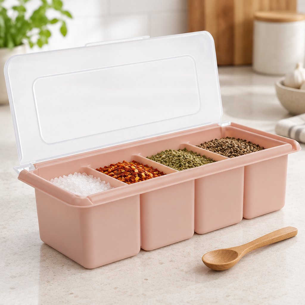 4 Compartment Seasoning Box with Lid – Spice Storage Organiser