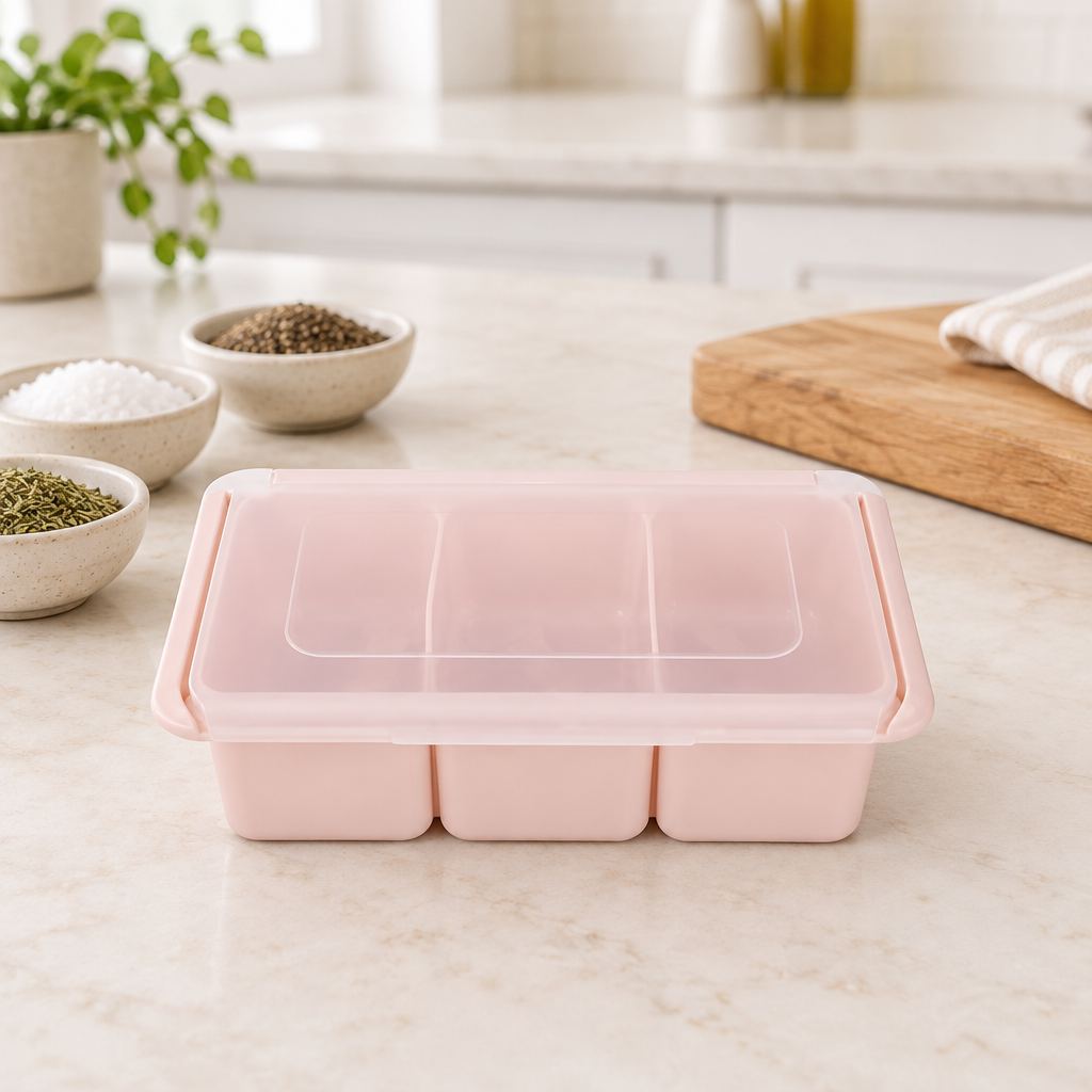 3 Compartment Seasoning Box with Lid