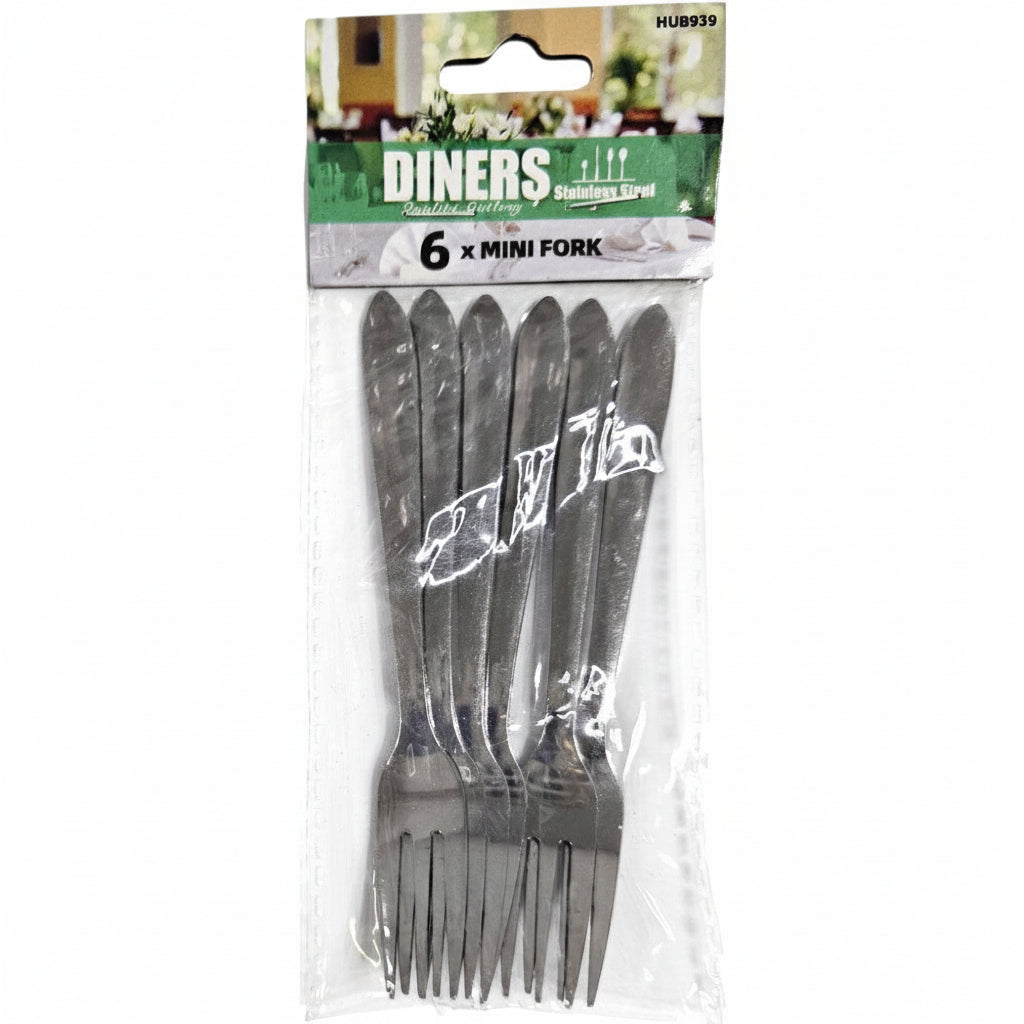 Mini Plain Stainless Steel Forks 6 Pack