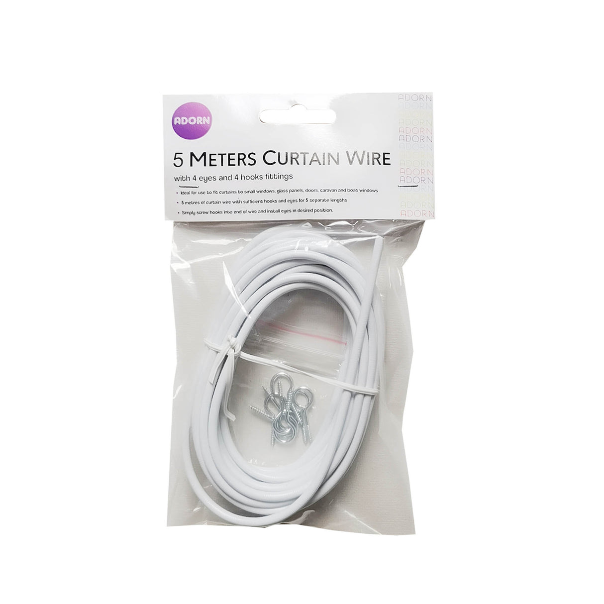 Curtain Wire 5M With 4 Eyes And 4 Hooks