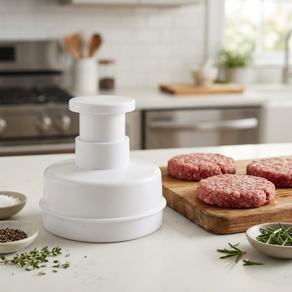 Manual Burger Press and Hamburger Patty Maker – White