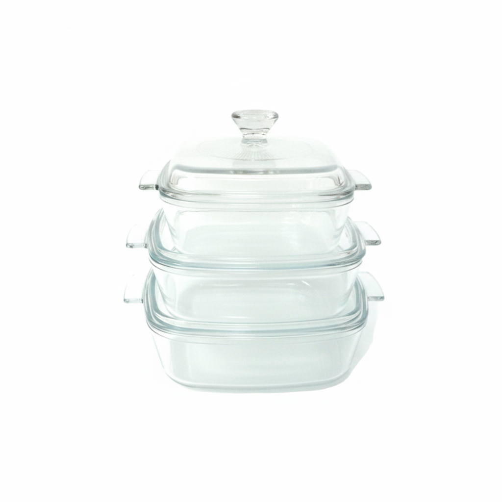 Pyrone Square Casserole with Glass Lid 3pc Set (0.8+1.5+1.2L)