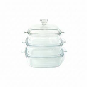Pyrone Square Casserole with Glass Lid 3pc Set (0.8+1.5+1.2L)