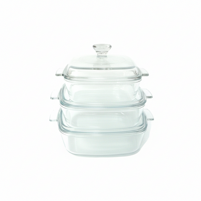 Pyrone Square Casserole with Glass Lid 3pc Set (0.8+1.5+1.2L)