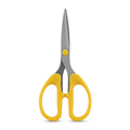 A pair of scissors with bright yellow handles and silver stainless steel blades, shown against a plain white background.
