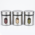 3 Piece Glass Kitchen Canister Set 300ml with Silver Finish