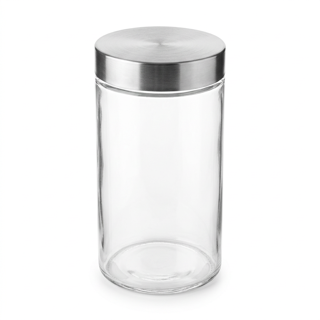 1.1L Round Glass Storage Jar with Stainless Steel Lid