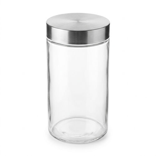 1.1L Round Glass Storage Jar with Stainless Steel Lid