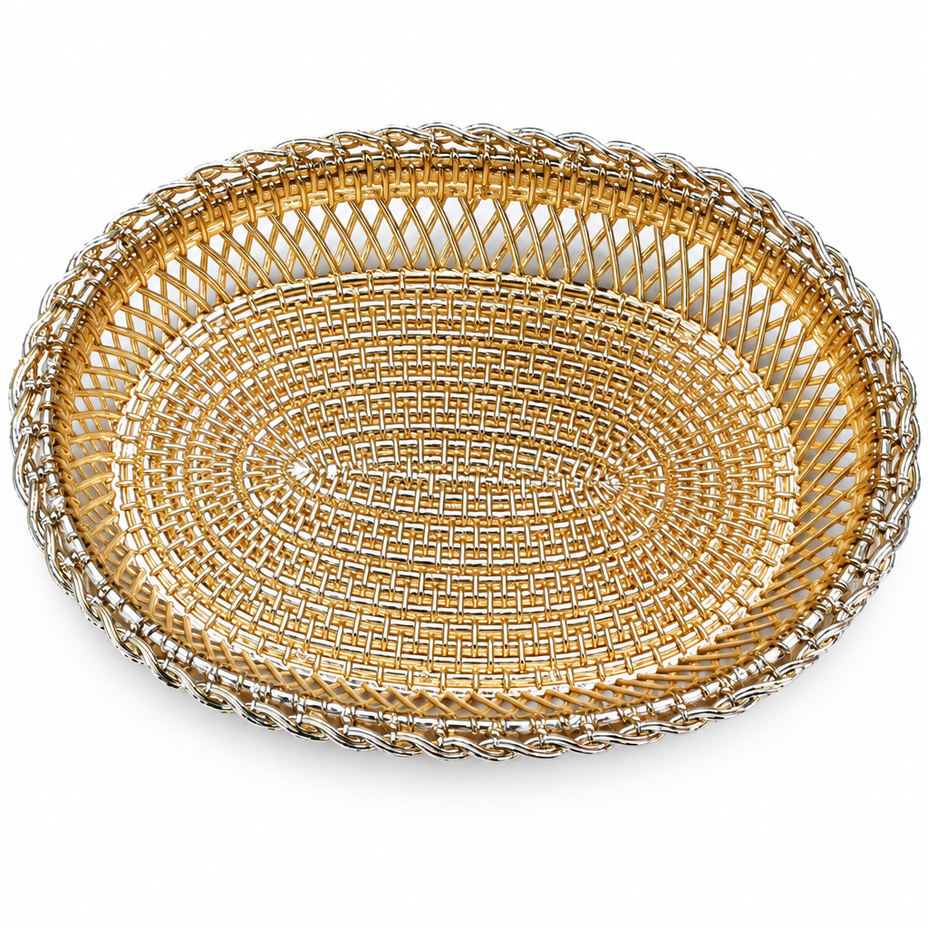 Oval Decorative Tray 20.5cm Gold/Silver Woven Design