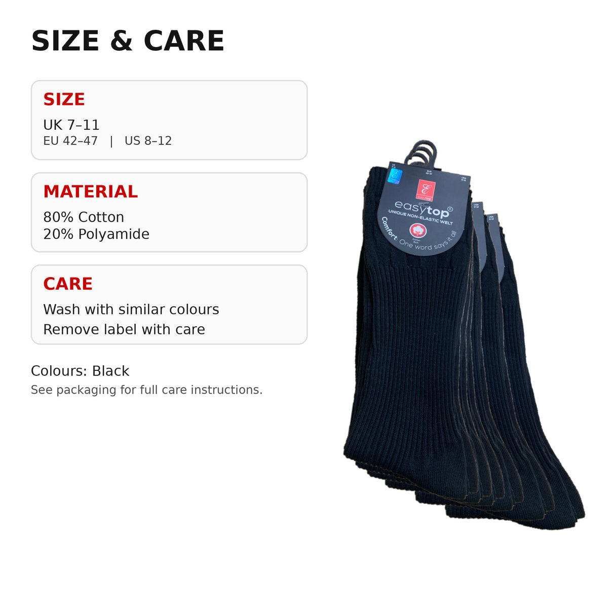 Easytop Men's Cotton-Rich Non-Elastic Diabetic Socks | Non-Binding Loose Top | 3 Pack