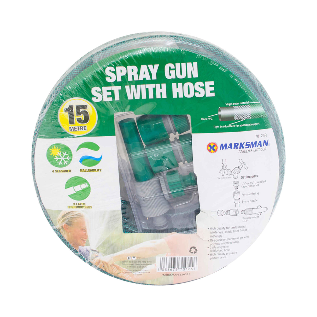 15m PVC Hose Pipe+ Spray Gun Set - Green