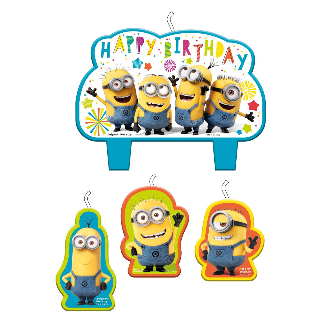 Amscan 9907322 - Officially Licensed Despicable Me Minions Happy Birthday Cake Candles Set - 4 Pack