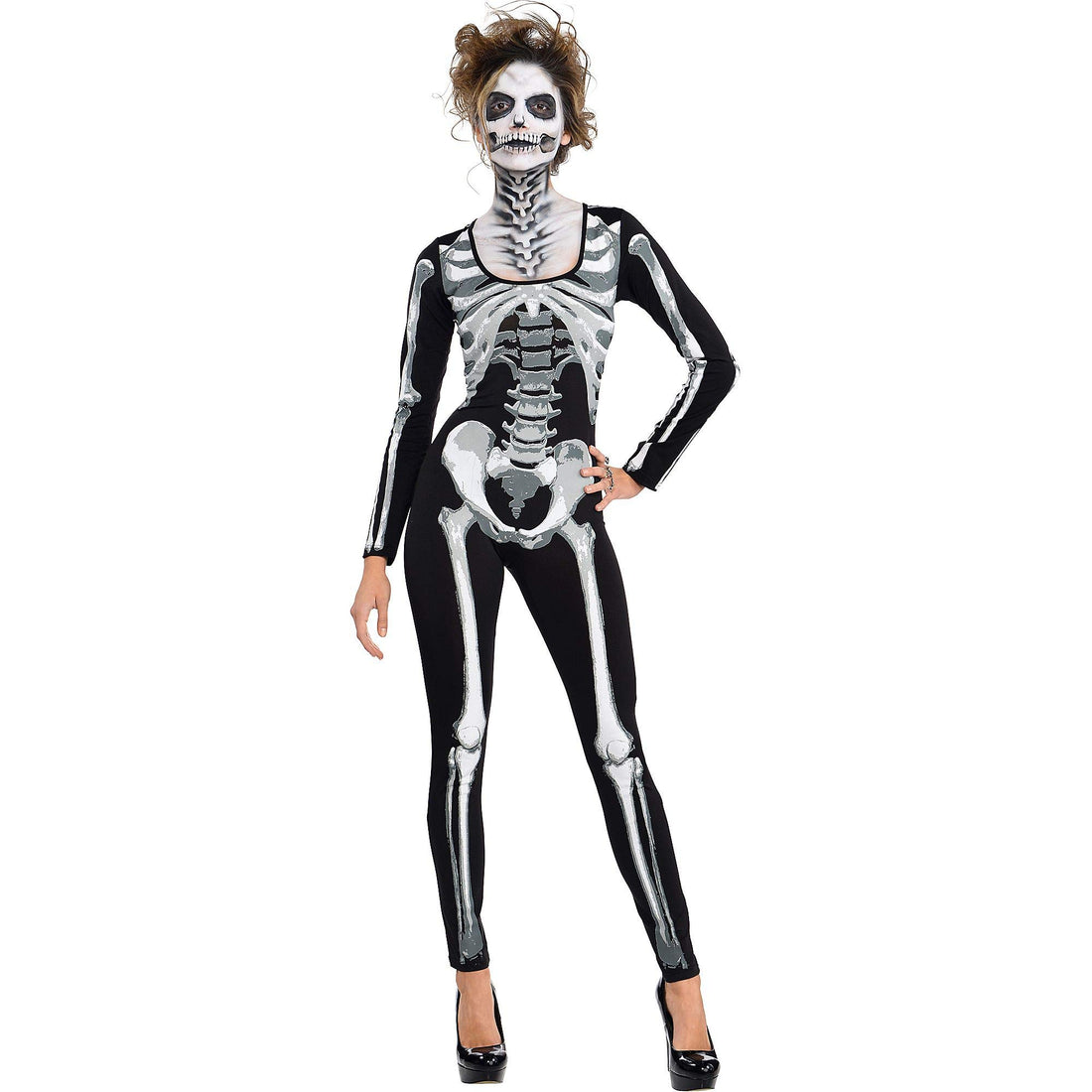 Adult Ladies Black &amp; Bone Catsuit Costume