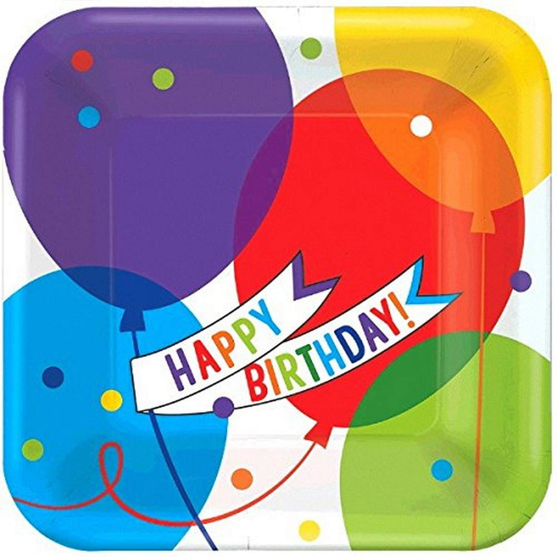 Amscan 741572 Happy Balloons Square Paper Plates, 8ct