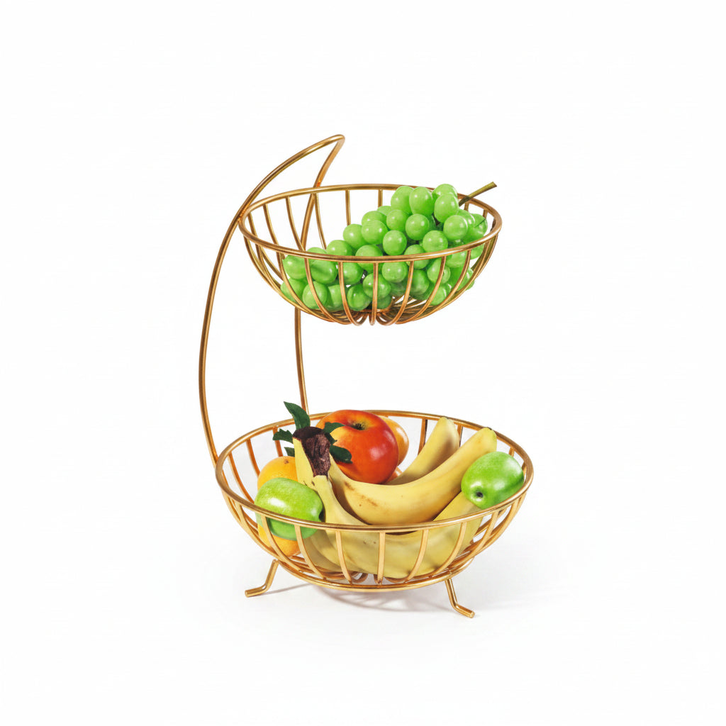 2 Tier Round Fruit Basket Gold