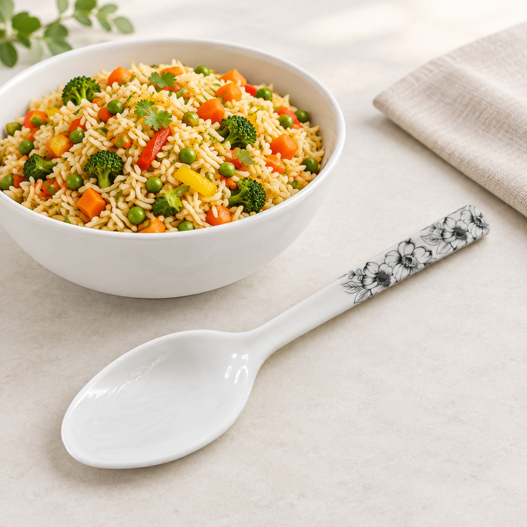 Serving Spoon 26cm with White/Black Flower Decal