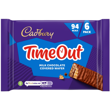 Cadbury Timeout Milk Chocolate Covered Wafer 6 Pack 108g