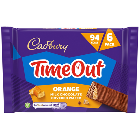 Cadbury Timeout Orange Milk Chocolate Covered Wafer 6 Pack 108g