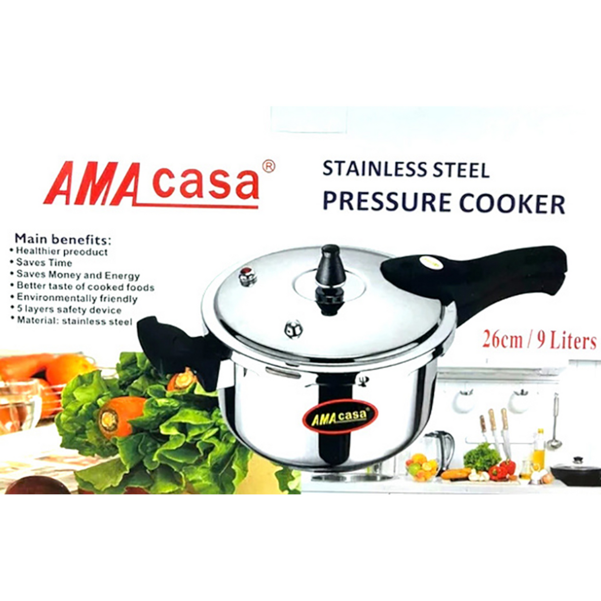 9 Litre Steel Pressure Cooker with Induction Base