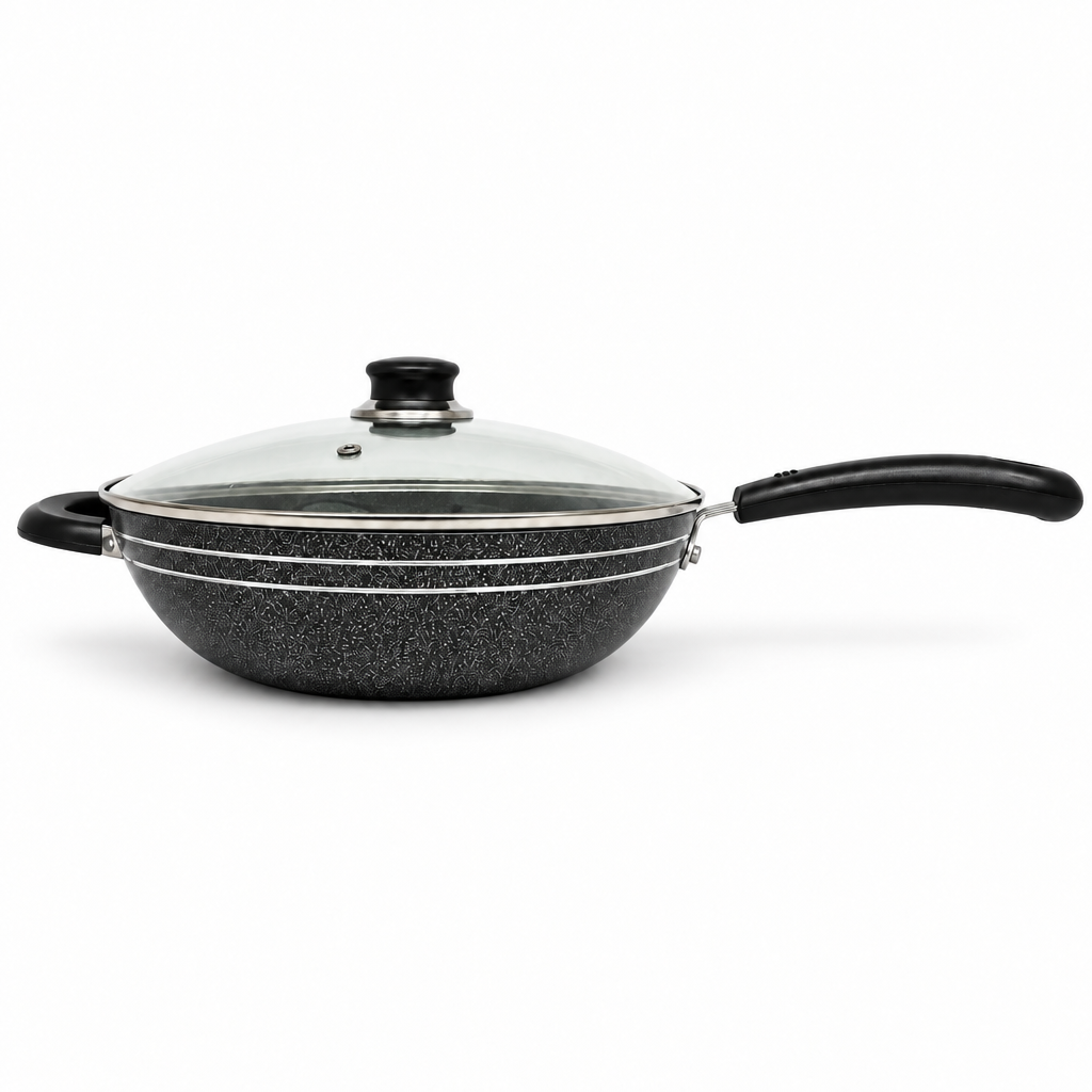 Mastercook 30cm Non-Stick Ceramic Karai Wok with Glass Lid
