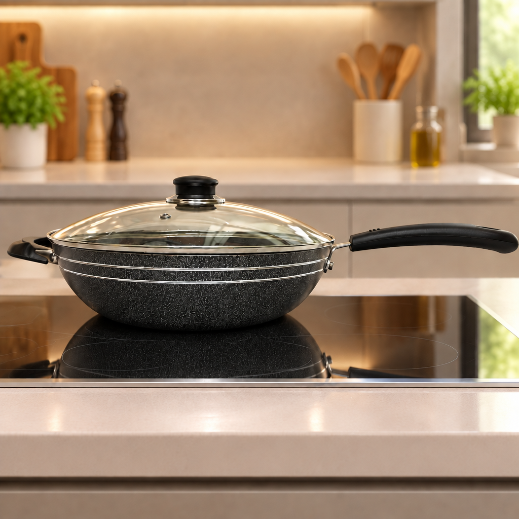 Mastercook 30cm Non-Stick Ceramic Karai Wok with Glass Lid