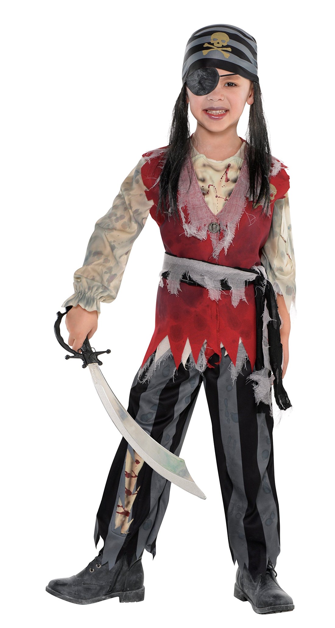 amscan 8-10 Years Deadly Pirate Corpse Costume-Age 1 Pc, Black, red
