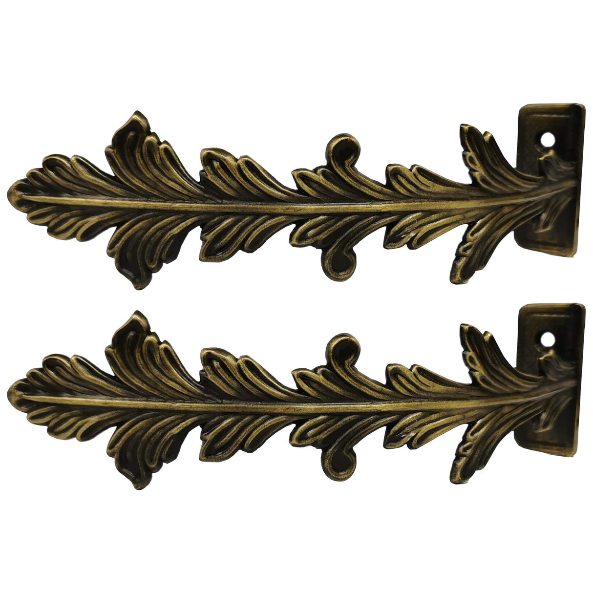 Swish Plumes Pair of Metal Holdbacks Leaf Design Burnished Brass Effect