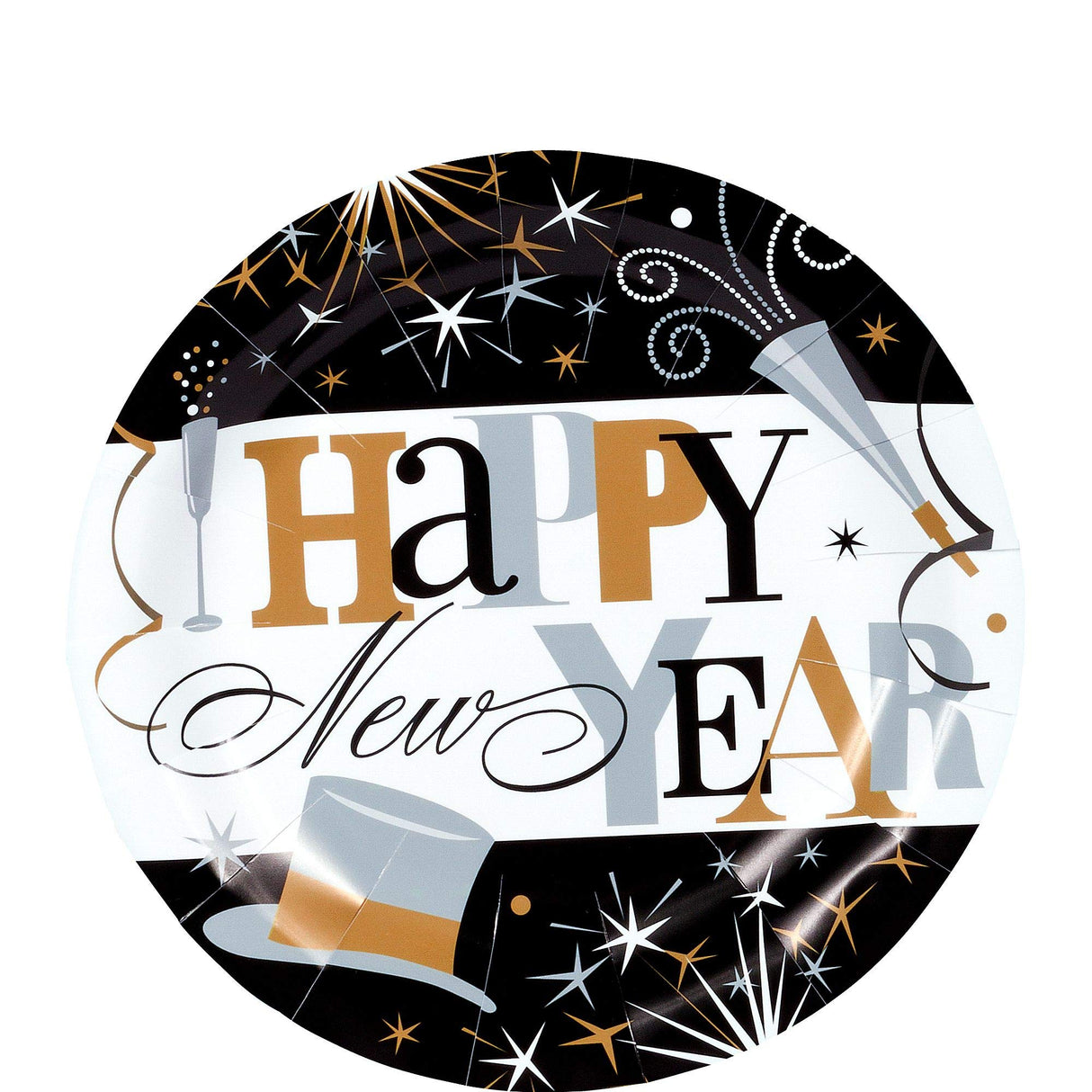 Happy New Year Elegant Celebration Paper Plates 60 Pack