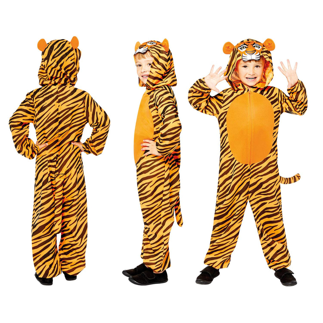 Amscan 9908793 - Kids Tiger Print Hooded Onesie World Book Day Fancy Dress Costume Age: 8-10 Yrs