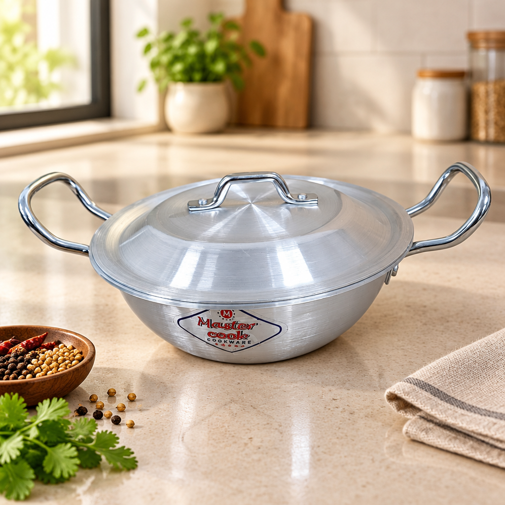Mastercook 20cm Aluminium Kadai Karahi Cooking Pan with Lid