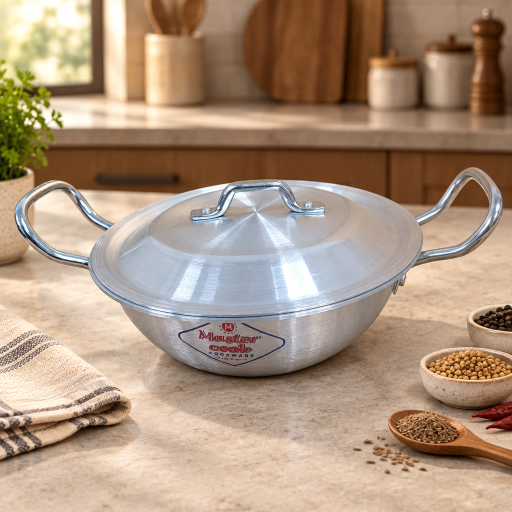 Mastercook 26cm Aluminium Kadai Karahi with Lid & Handles