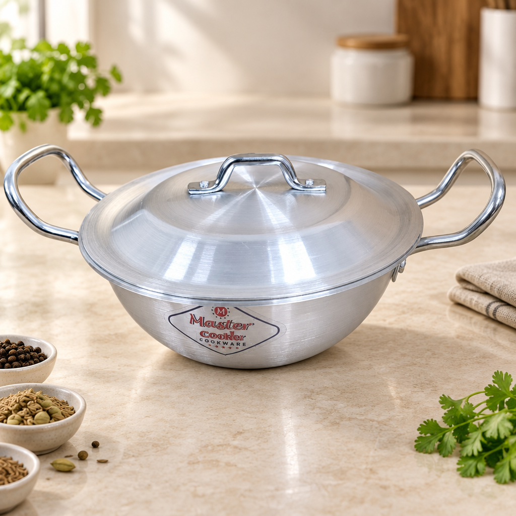 Mastercook 28cm Aluminium Kadai Karahi with Lid & Handles