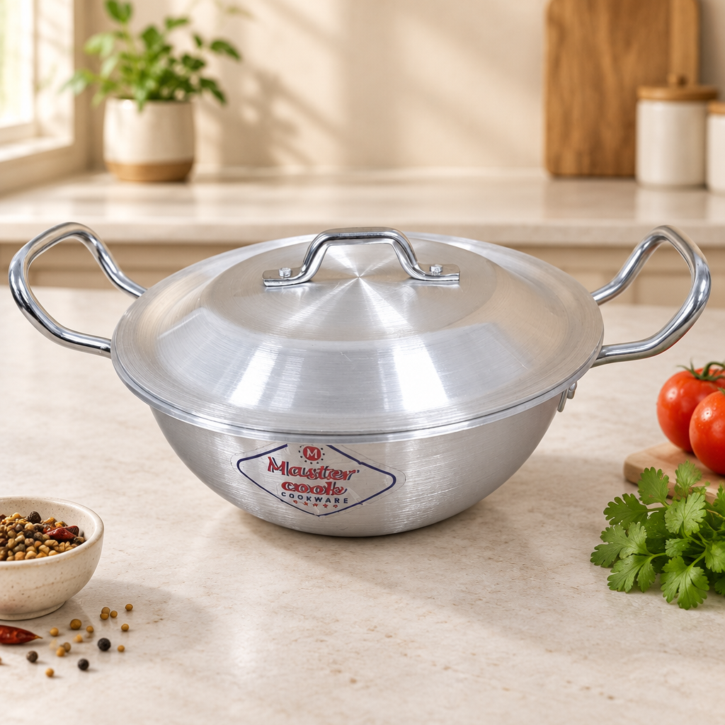 Mastercook 30cm Aluminium Kadai Karahi with Lid & Handles
