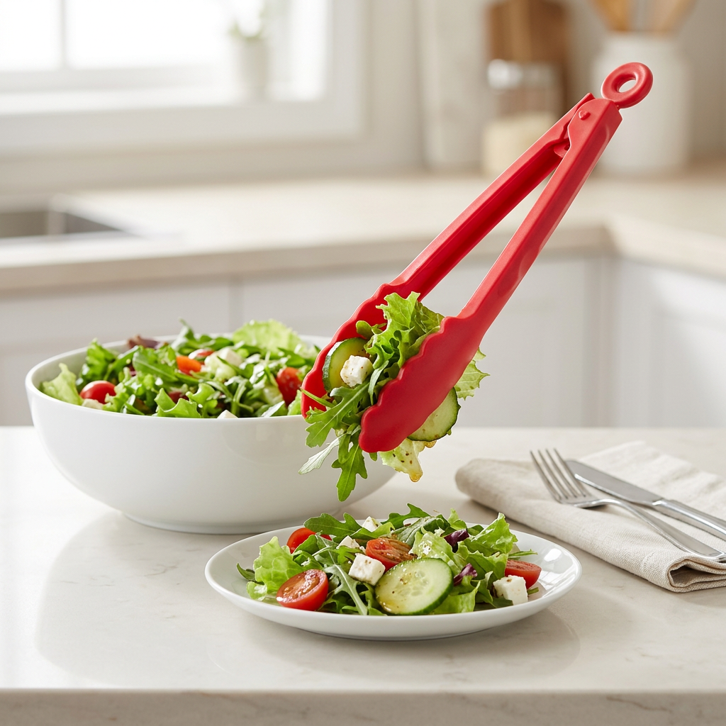 Red Plastic Food Tongs 23cm Kitchen Serving Tongs
