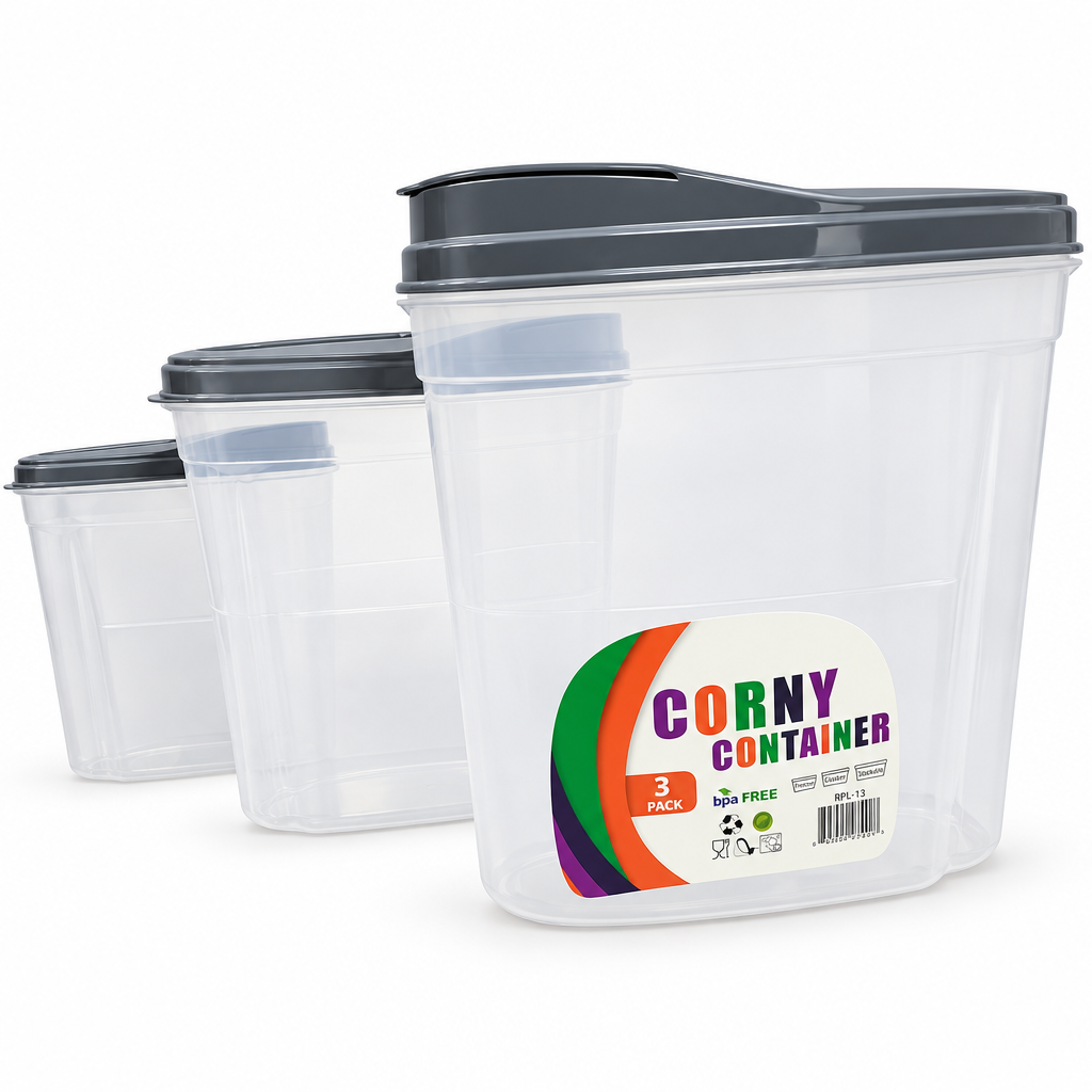 3-Pack Cereal Storage Containers with Grey Lids BPA-Free