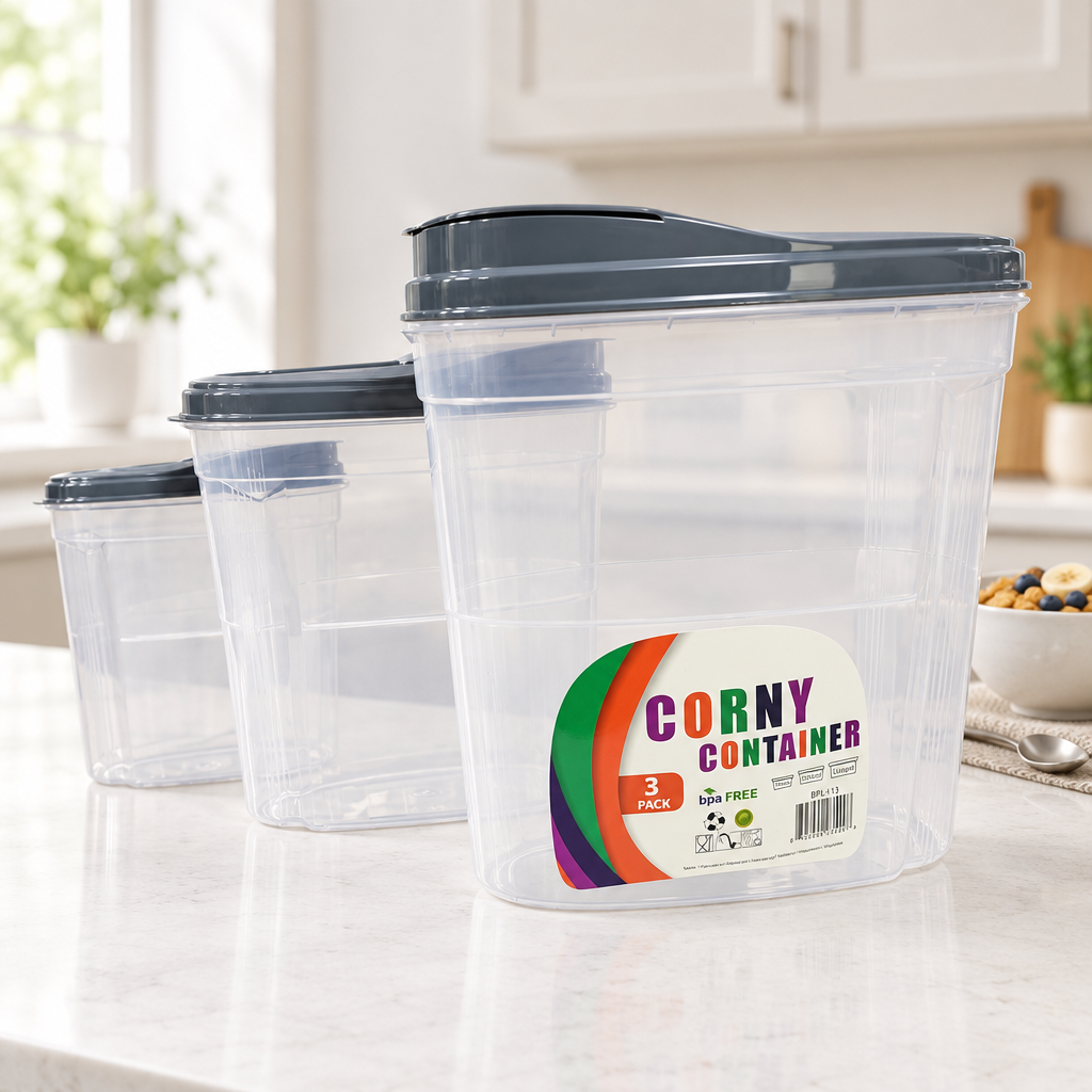 3-Pack Cereal Storage Containers with Grey Lids BPA-Free