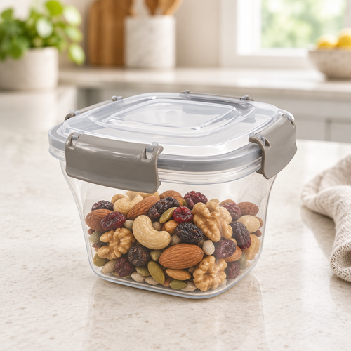 450ml Clear Plastic Food Storage Container with Grey Locking Lid